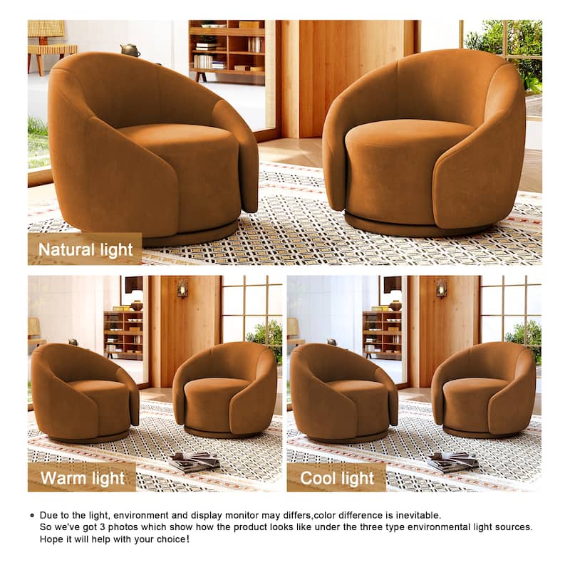 Boucle Barrel Chair Upholstered 360°Swivel Armchair Set of 2