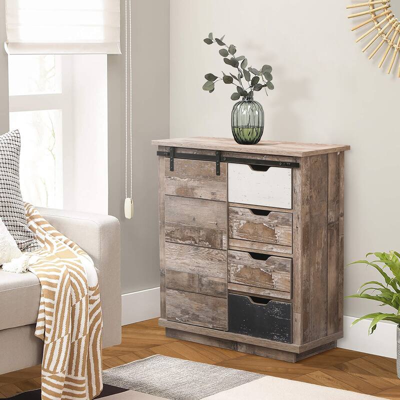 Brown Wood Rustic Style 4-Drawer with 1-Sliding Door Storage Cabinet