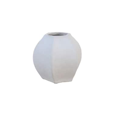Paper Mache Vase White Dia 9.25" - NATURAL WHITE - NATURAL WHITE