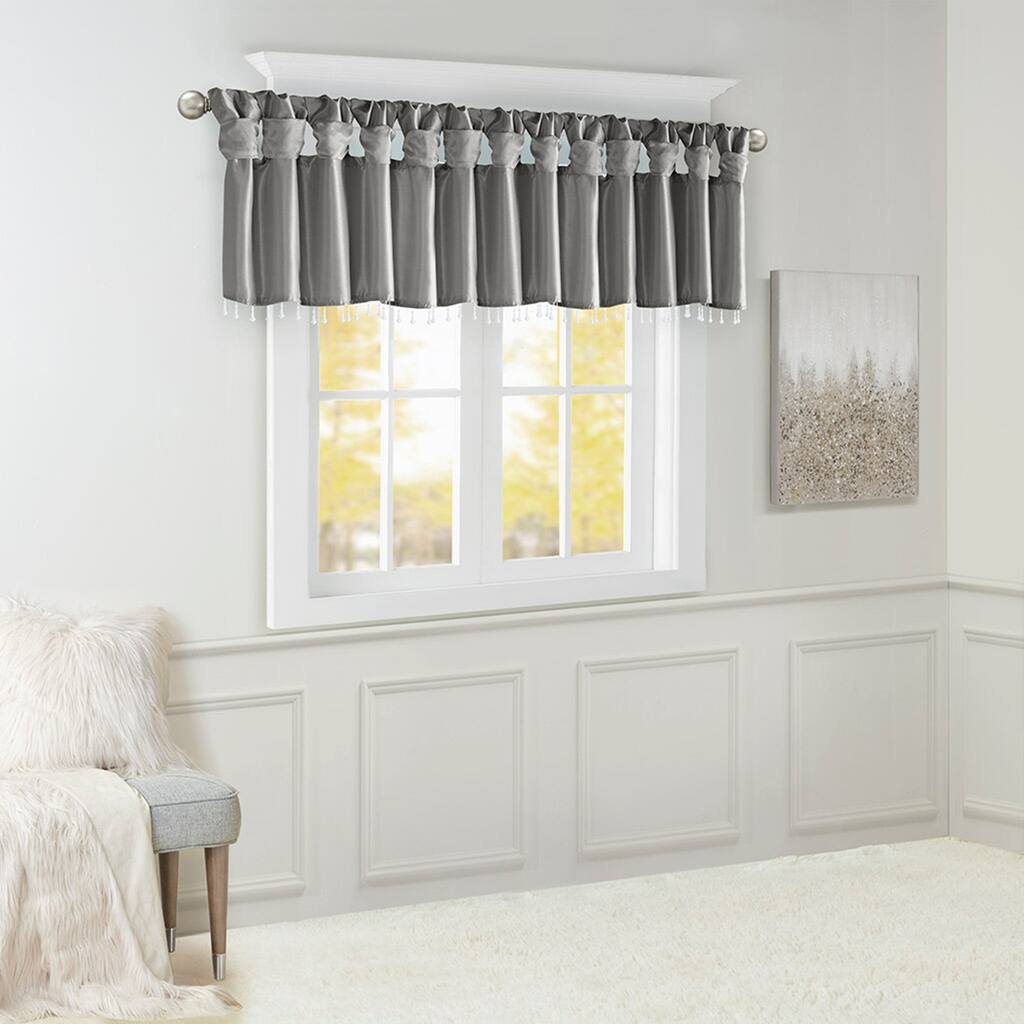 Lightweight Faux Silk Valance With Beads Charcoal 50x26"