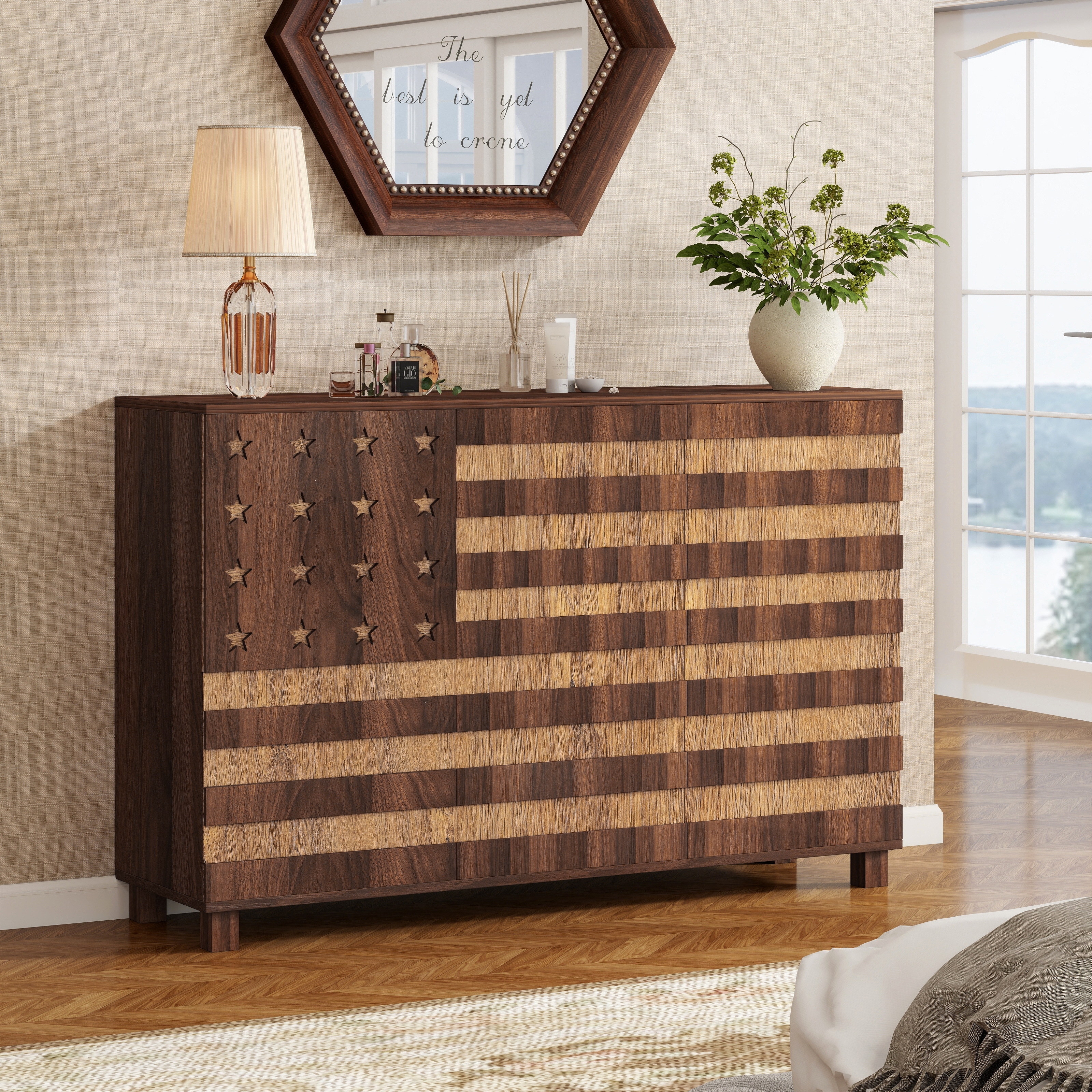 55" Buffet Sideboard Cabinet with Storage, Storage cabinet With Hand Carved Craftsmanship with 2 Drawers and 3 Doors