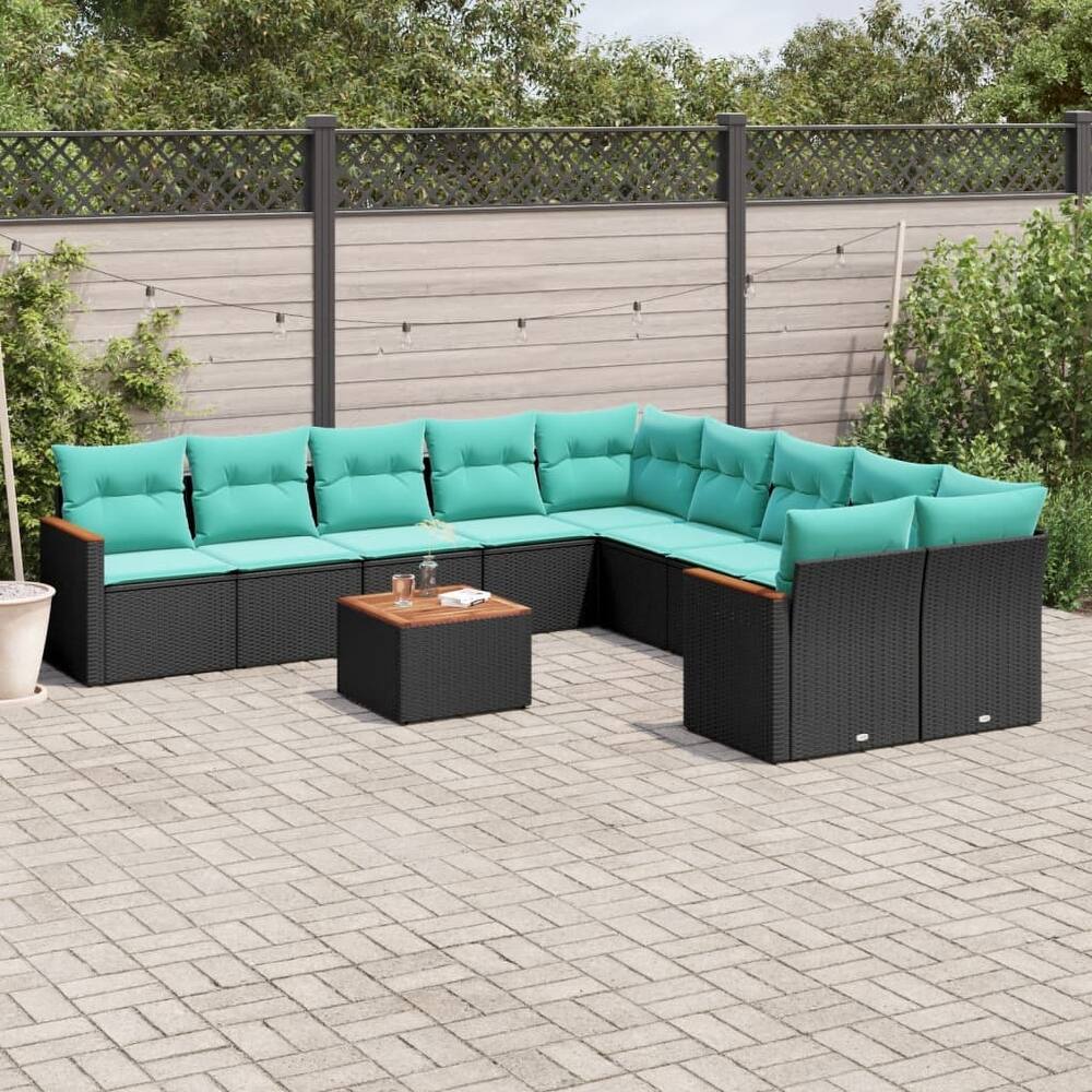 vidaXL Patio Sofa Set with Cushions Outdoor Conversation Furniture Poly Rattan - 24.4 x 24.4 x 27.2