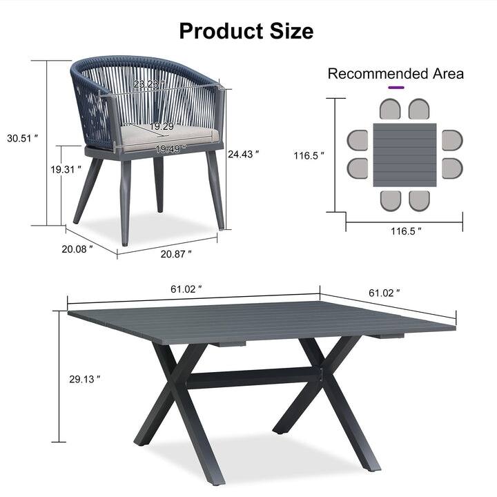 PURPLE LEAF Outdoor Dining Table Set All-Weather Aluminum with Wood Grain Table and Rope Woven Chairs