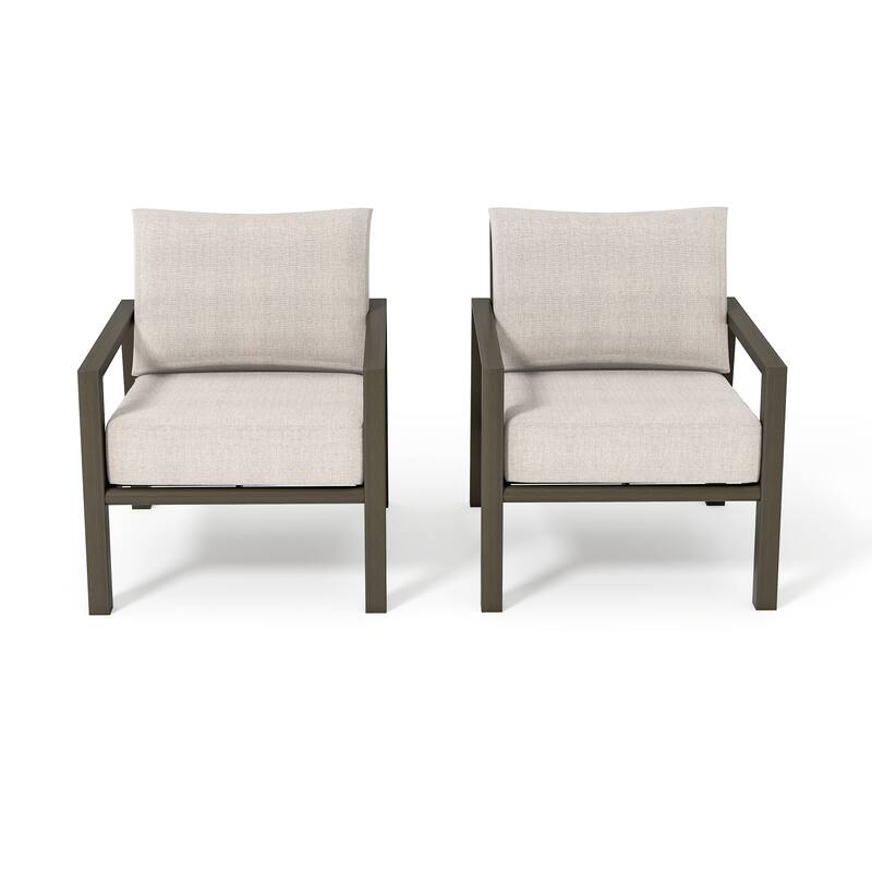 Nimbus 2-Piece Brown Aluminum Patio Sofa Chair with Sunbrella Light Gray Cushions