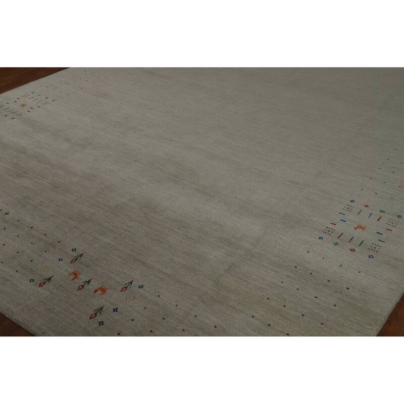 Hand Knotted Oriental 100% Wool Carpet Tribal Animal Pictorial Greys & Charcoal Gabbeh Area Rug - 9' 11'' X 8' 2''