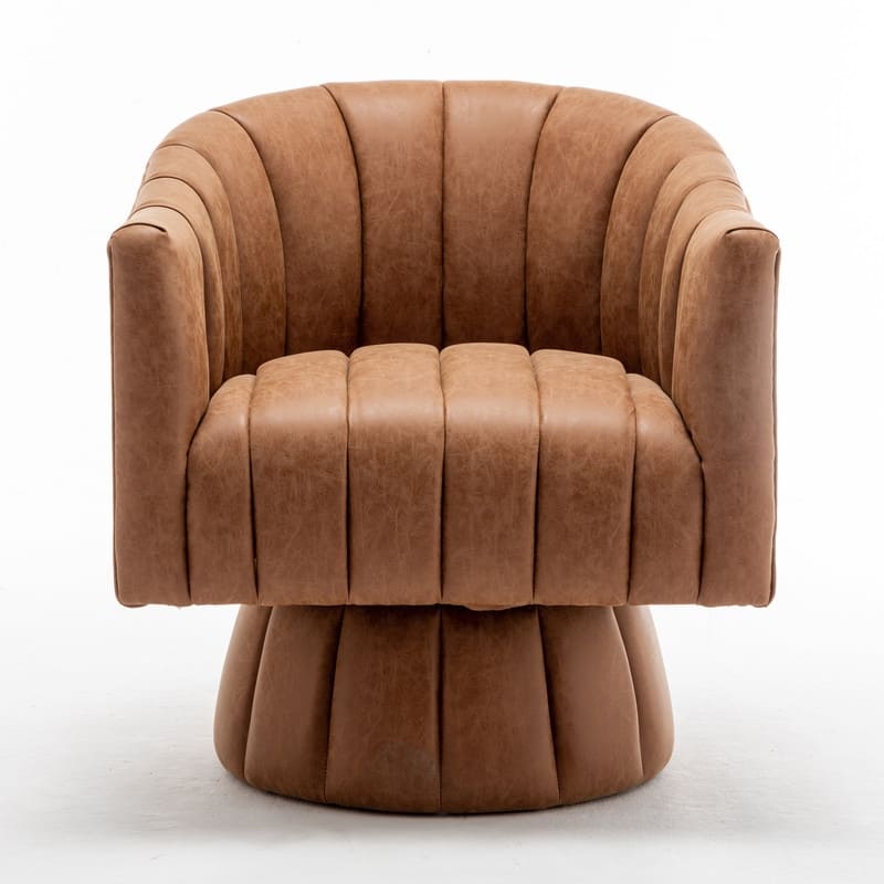 SEYNAR Mid-Century Swivel PU Leather Tufted Round Accent Barrel Chair set of 2