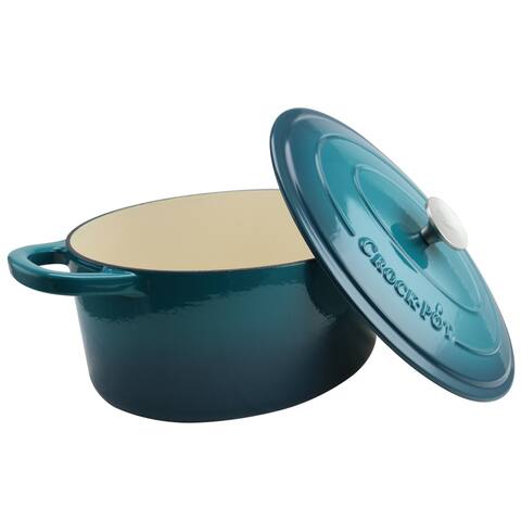 Crock Pot Classic 7 Qt Enamel Cast Iron Oval Dutch Oven in Teal Ombre
