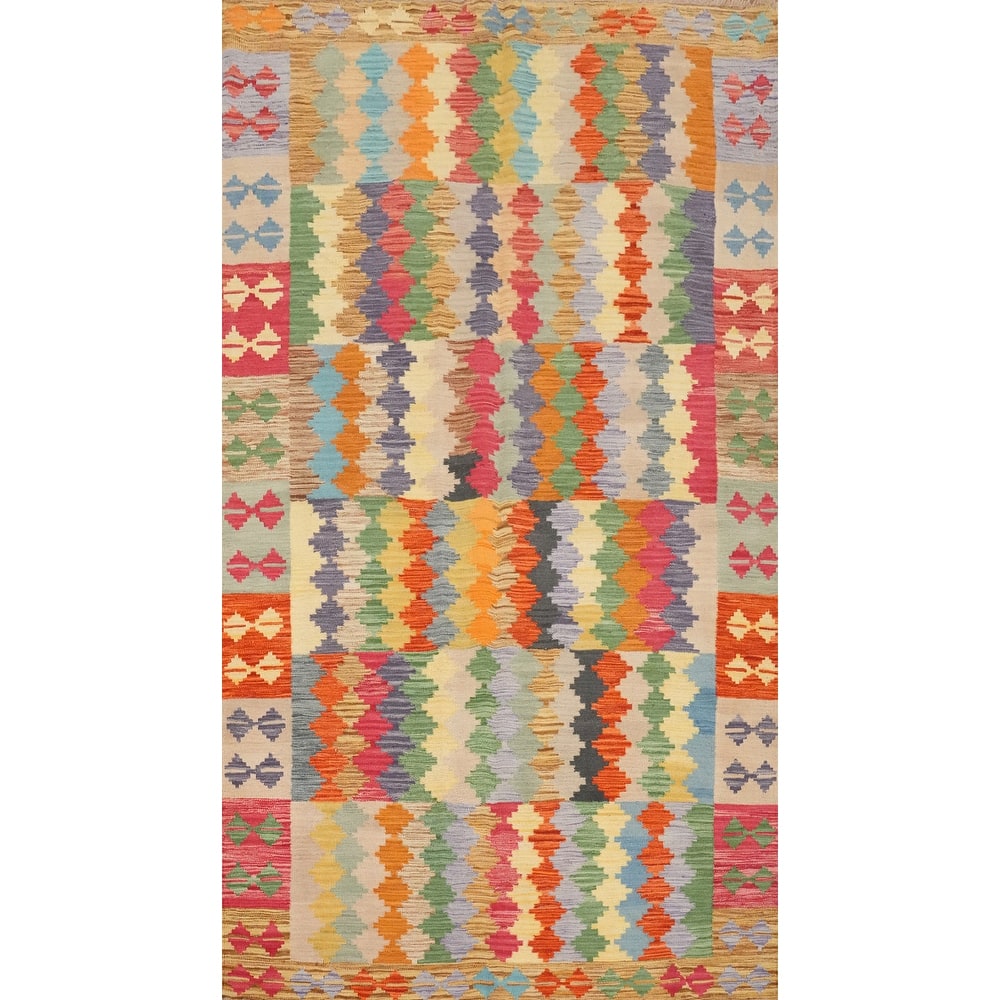 Hand Woven Oriental 100% Wool Carpet Southwestern Modern Multi-Colored Kilim Area Rug - 8' 3'' X 5' 1''