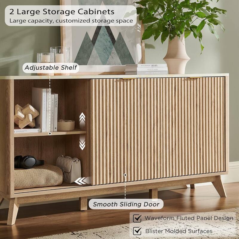 Modern fluted 2 Doors Dresser, 4 Wood Chest of Drawers for Living Room