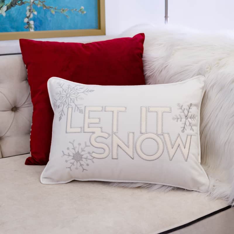 Velvet Lumbar Pillow with Snowflake Embroidery Let It Snow Design and Insert 14x20