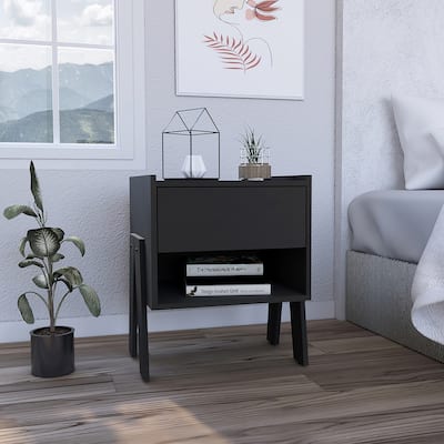 Nightstand with One Open Shelf and Four Legs, One Drawer