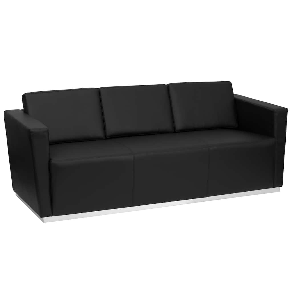 Contemporary LeatherSoft Sofa with Stainless Steel Recessed Base