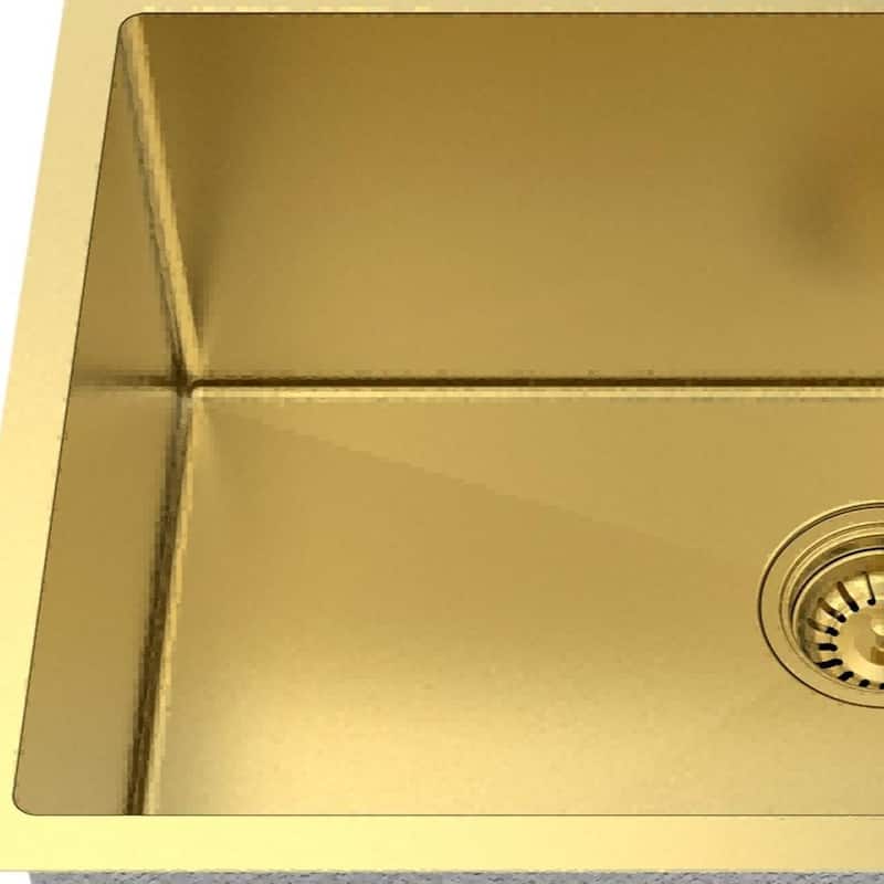 HomeRoots 10" X 27" Gold Stainless Steel Undermount Kitchen Sink - 27.00 in. x 10.00 in. x 18.00 in.