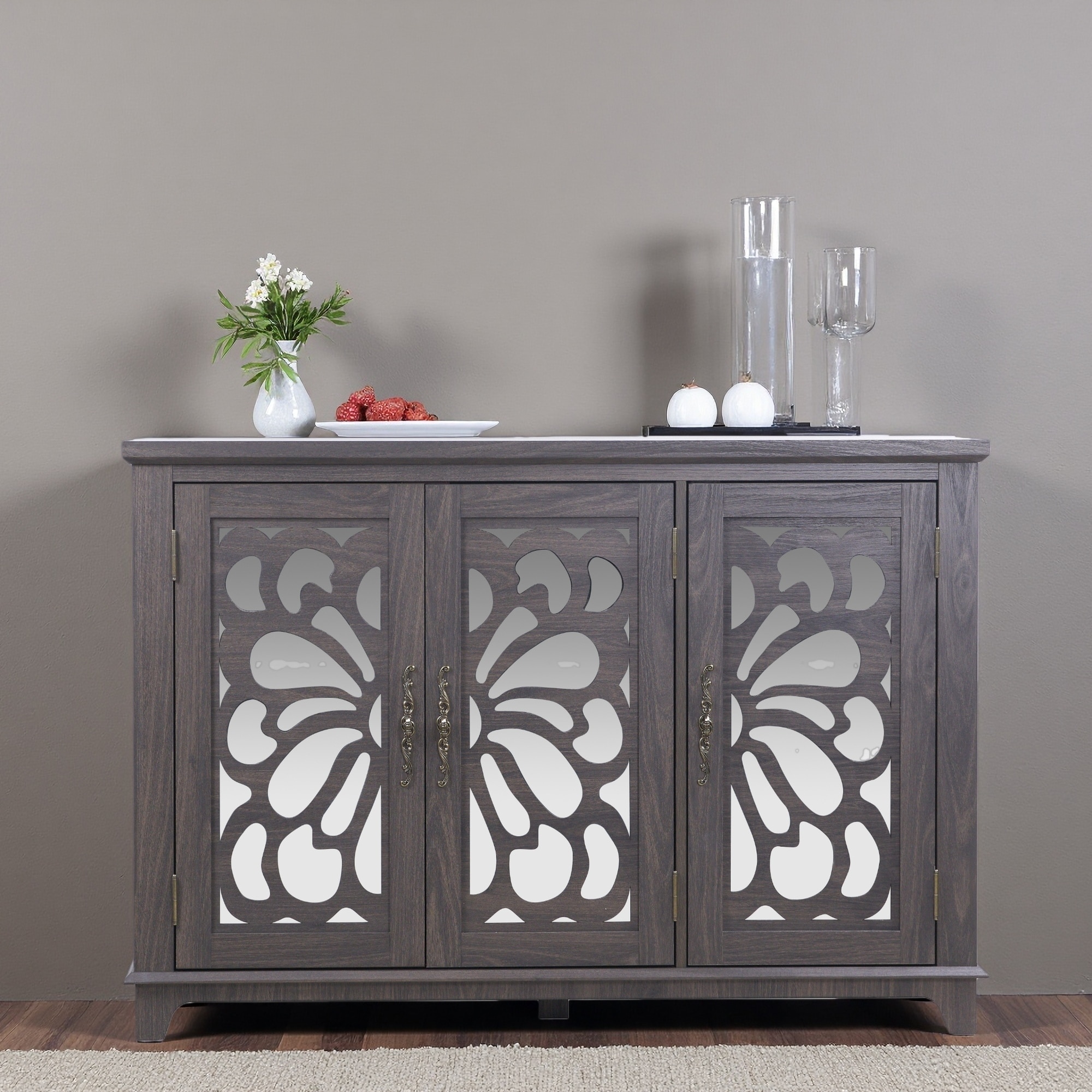 49.33" MDF Mirrored Door Sideboard Buffet Cabinet with Adjustable Shelves and Spacious Storage for Living Room