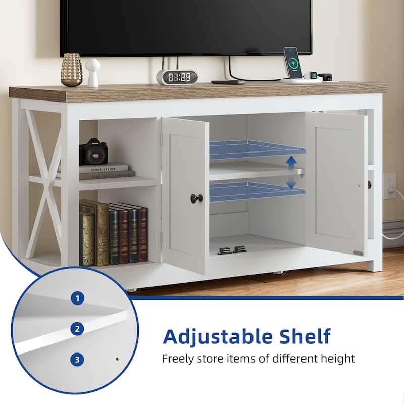 Moasis 47" Farmhouse TV Stand with Built-in Power Outlet, Entertainment Center with Storage for Living Room
