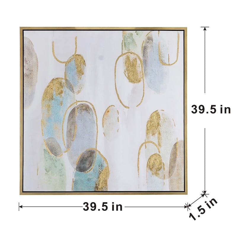 Modern Oil Painting Square Wall Decor with Wooden Frame Canvas Gold Embellishment, for Living Room Dining Room Office