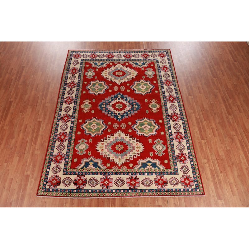 Hand Knotted Oriental 100% Wool Carpet Traditional Geometric Red Kazak Area Rug - 11' 0'' X 8' 2''