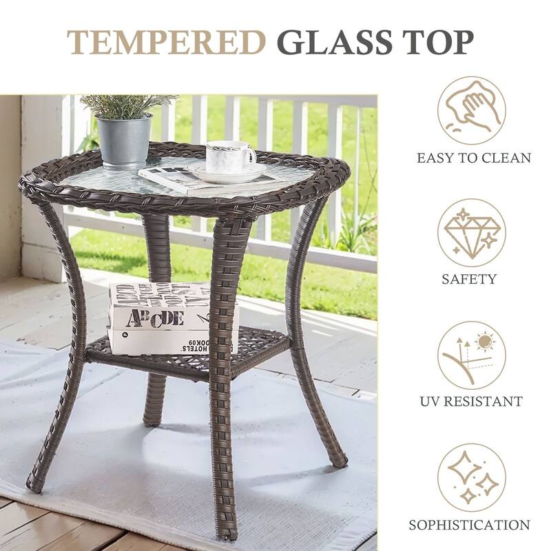 Meyreso 7-Piece Outdoor Patio Wicker Fire Pit 4 person Conversation Set with 5-Inch Thick Cushions