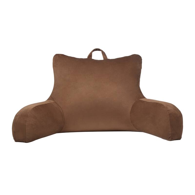 Klear Vu Velour Bed Rest Back Support Pillow with Pocket and Handle - Brown