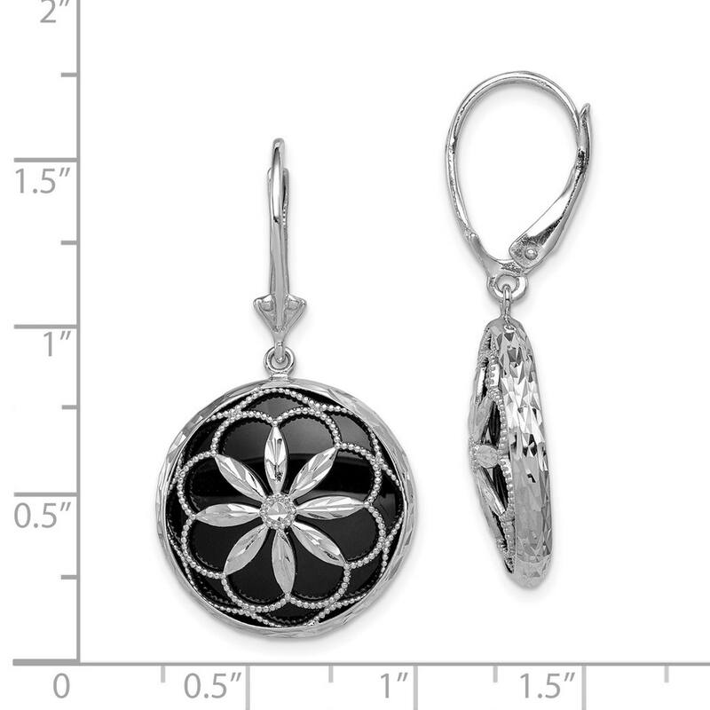 Curata 925 Sterling Silver Dangle Polished Sparkle Cut Simulated Onyx Leverback Earrings 43x23mm