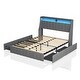 preview thumbnail 3 of 8, Queen Size Platform Bed Frame with LED, 4 Under-bed Portable Storage Drawers, Wings Headboard Design, Light Grey
