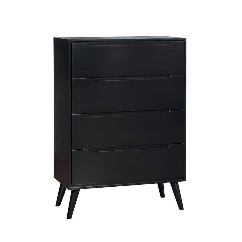 4- Drawer Wooden Chest With Round Tapered Legs, Black