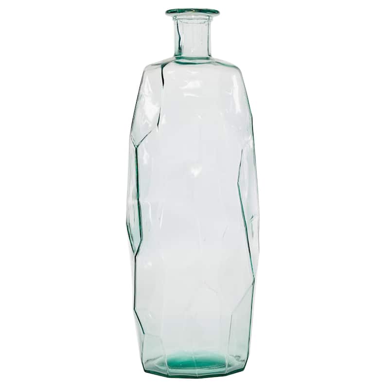 Recycled Glass Handmade Tall Spanish Bottleneck Decorative Vase - Blue, Teal, Clear - Roche River Decor