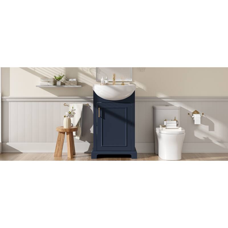 Roomfitters 20" Bathroom Vanity with Bulged Ceramic Basin, Freestanding French Style Storage Cabinet & Soft Close Door