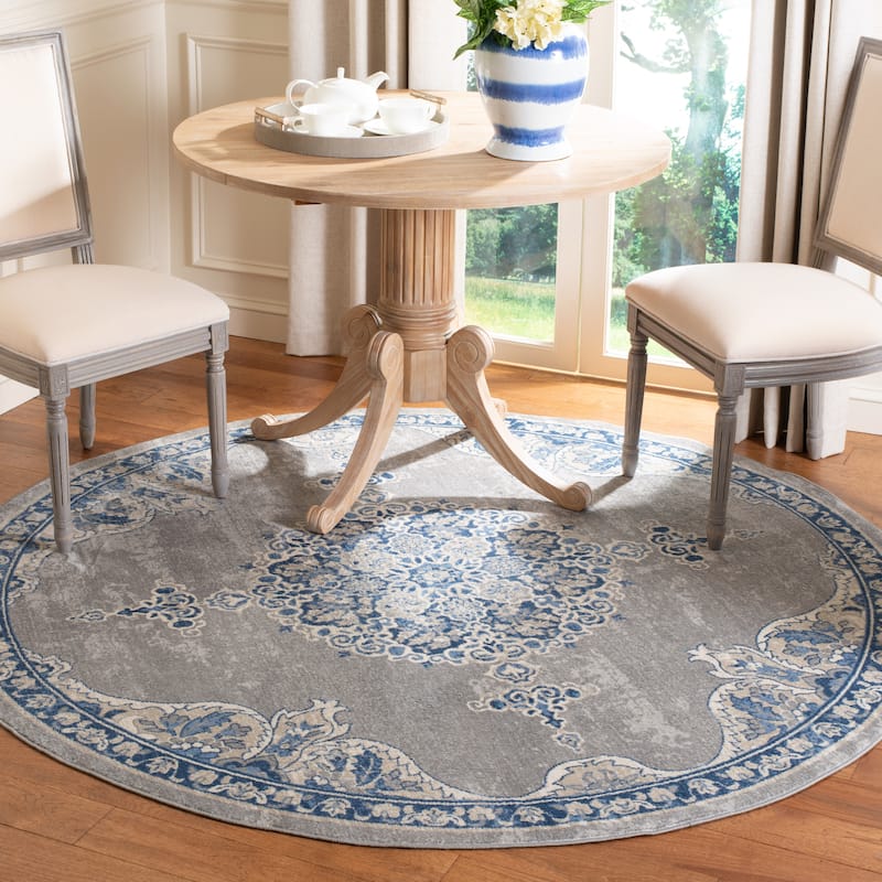 SAFAVIEH Brentwood Coralyne Traditional Oriental Rug - 3' Round - Light Grey/Blue