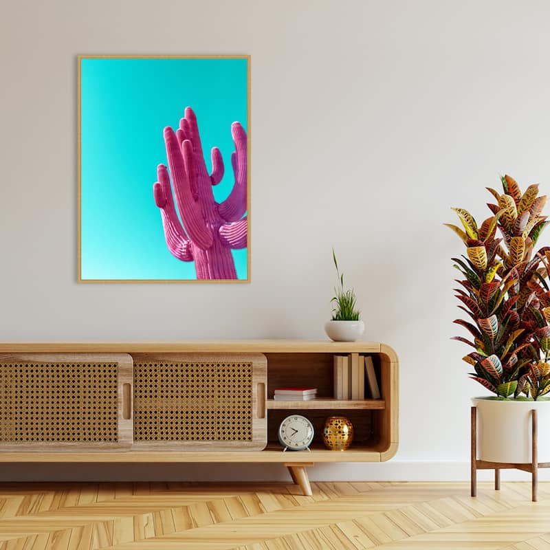Magenta Pink Saguaro by Tom Windeknecht Framed Canvas Wall Art Print - Sylvie Bright Gold