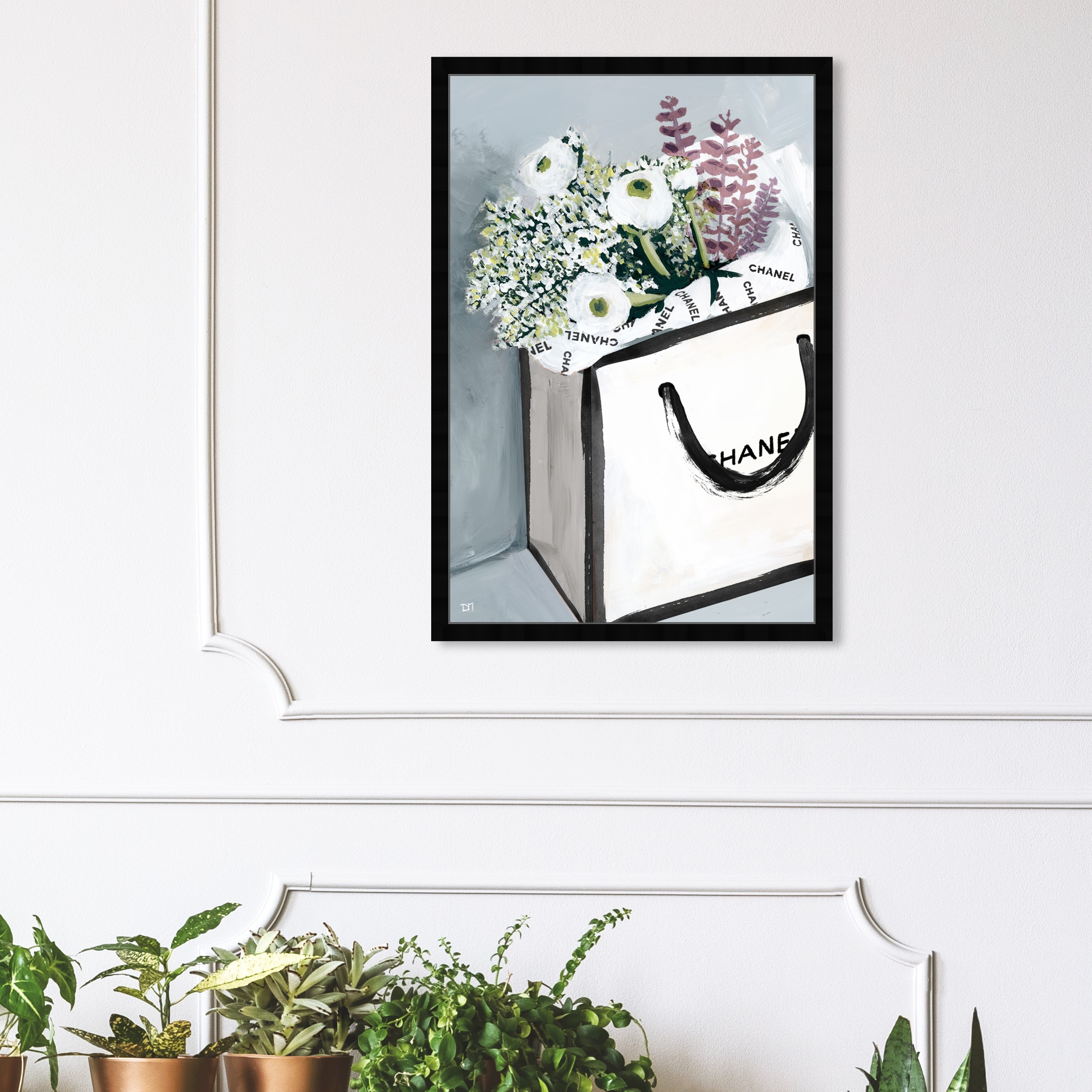 Oliver Gal 'Flower Shopping' Fashion and Glam Framed Wall Art Prints Fashion Lifestyle - White, Gray