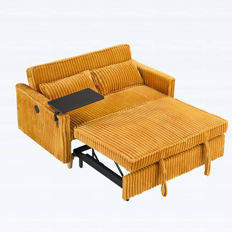Pull-Out and Push-In Sofa with Movable Tabletop and USB Ports, Ideal for Living Rooms and Bedrooms