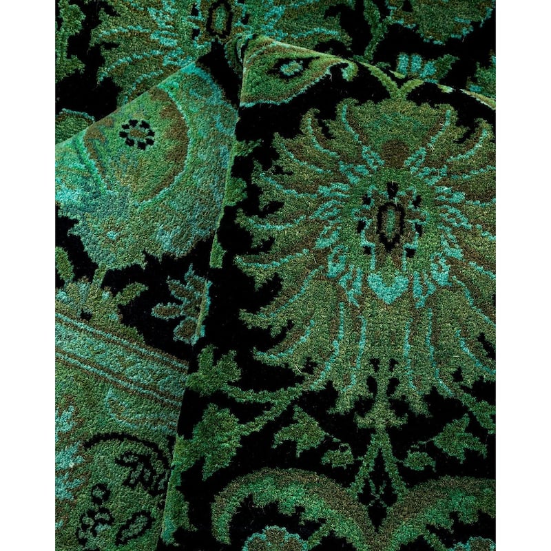 Overton Hand Knotted Wool Vintage Inspired Modern Contemporary Overdyed Black Runner Rug - 2' 7" x 17' 10"
