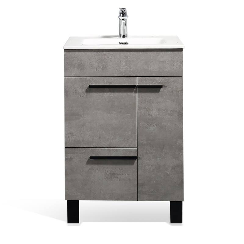 Freestanding Bathroom Vanity Set in Concrete Grey with Integrated Ceramic Sink