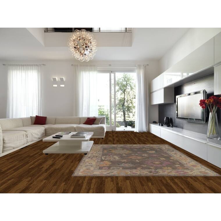 Vegetable Dye Oushak Turkish Rug Hand-Knotted Brown Wool Carpet - 9'2"x 11'10"