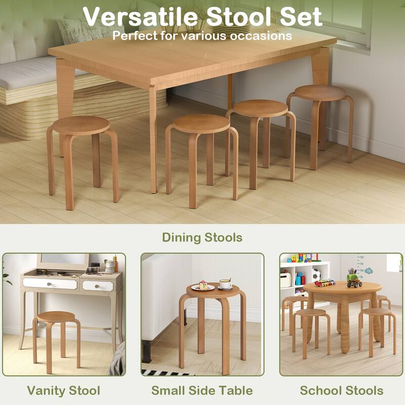Gymax Set of 4 18'' Stacking Stool Round Dining Chair Backless Wood