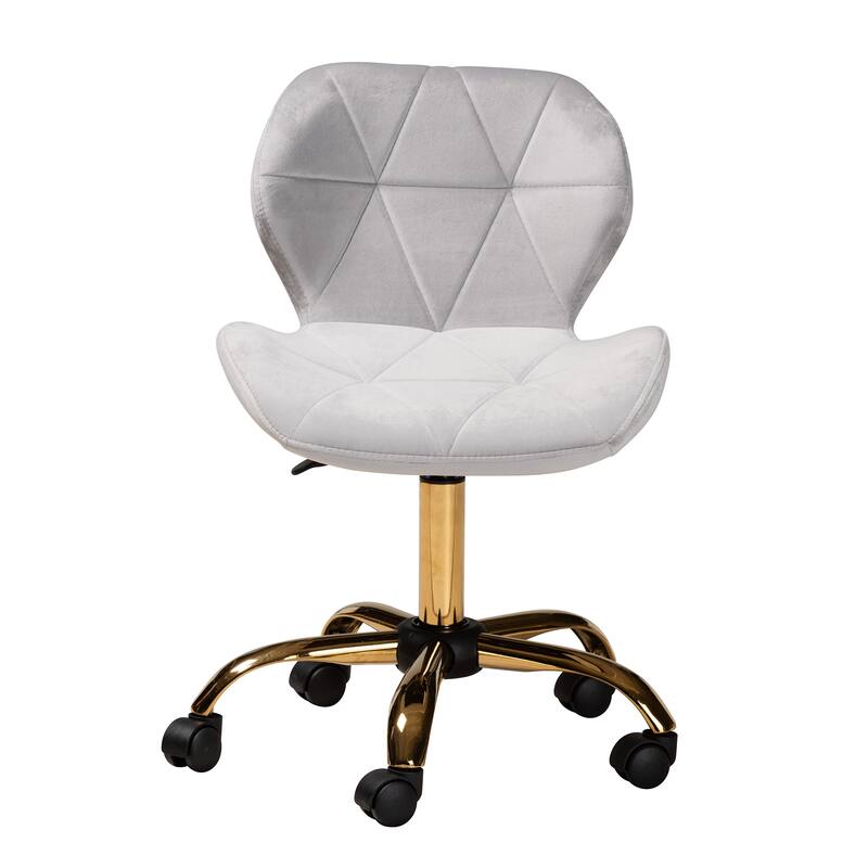 Savara Contemporary Glam and Luxe Velvet Fabric and Gold Metal Swivel Office Chair