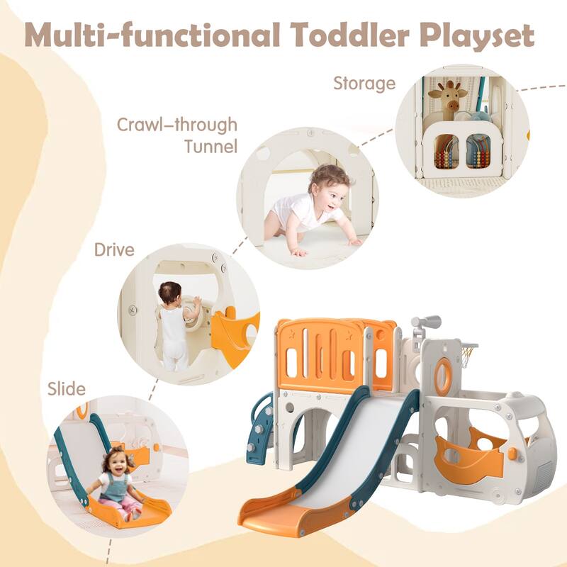 Kinbor Toddler Slide PlaySet - Kids Slide with Basketball Hoop, Toddler Indoor Outdoor Playground