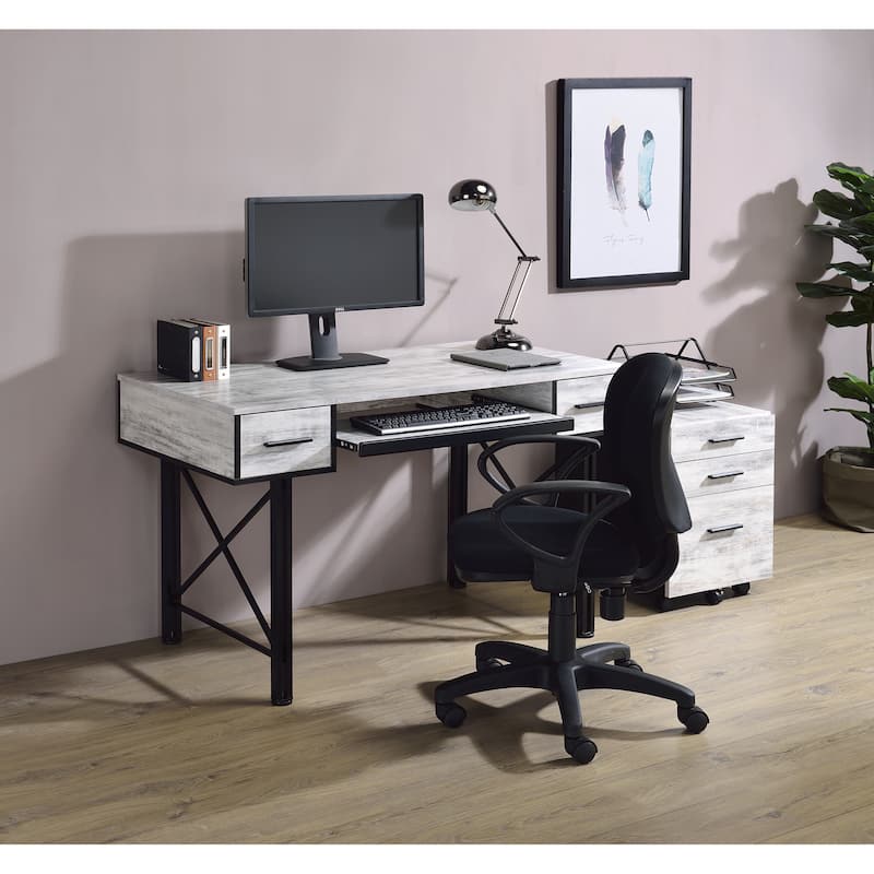 Settea Antique White & Black Finish Computer Desk