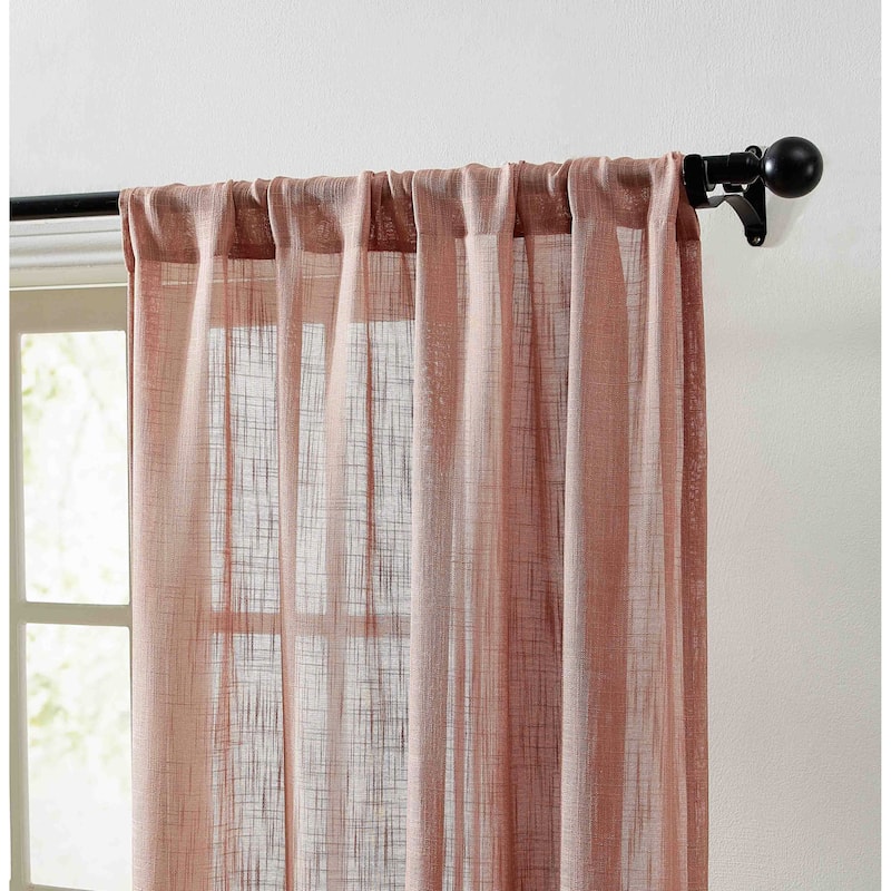 HLC.me Linda Faux Linen Textured Semi Sheer Privacy Sun Light Filtering Window Rod Pocket Curtains Panels, 2 Panel