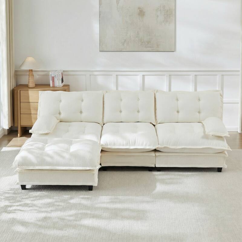 107.8" Chenille Sectional Sofa with Movable Ottoman