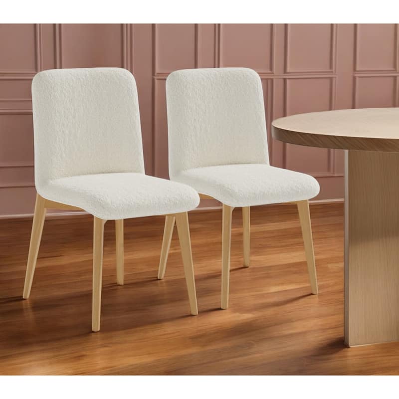 Set of Two Off White Boucle Upholstered Dining Side Chairs - 18.50” x 23” x 32” - Off-White-Natural