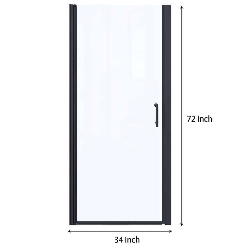 34 in. W X 72 in. H Semi-Frameless Pivot Shower Door in Matte Black with Clear Glass - 34" x 74" in.