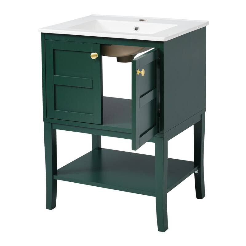 Bathroom Vanity with Glossy Resin Basin, Solid Wood Feet, Soft-Closing Hinges, and Ample Storage Space