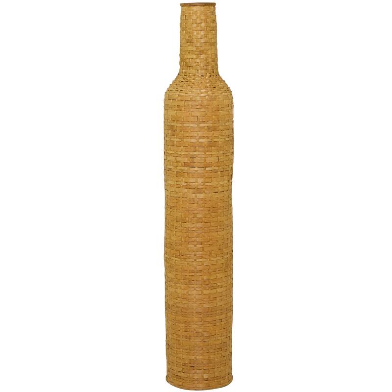 Intricately Woven Tall Bamboo Wood Floor Vase - White or Brown