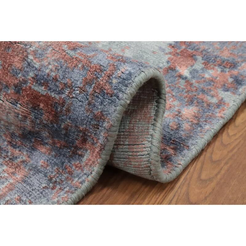 Hand Knotted Oriental Viscose Silk Carpet Modern Abstract Oranges & Rust Abstract Area Rug - 9' 11'' X 6' 4''