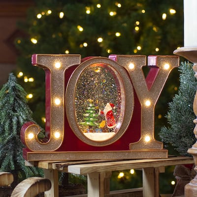 LED Lighted Joy Christmas Glitter Snow Globe - 11" - Red and Gold