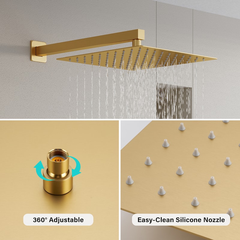 12 in. Shower System Shower Head With Hand shower And Pressure Balance Valve,Brushed Gold