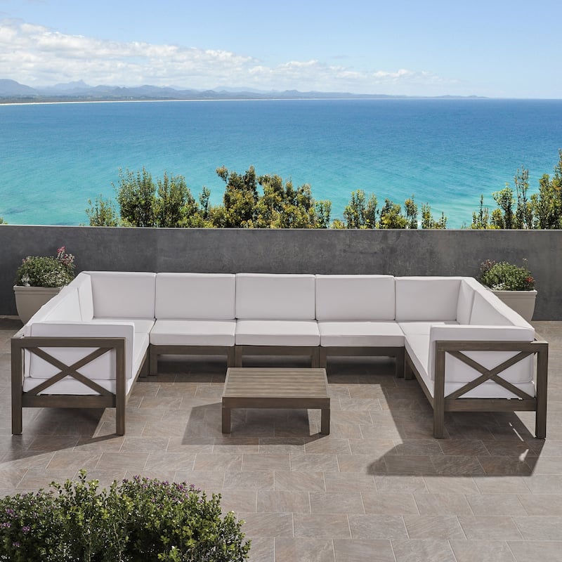 Brava Acacia Wood Sectional Sofa Set by Christopher Knight Home - Gray Finish/White