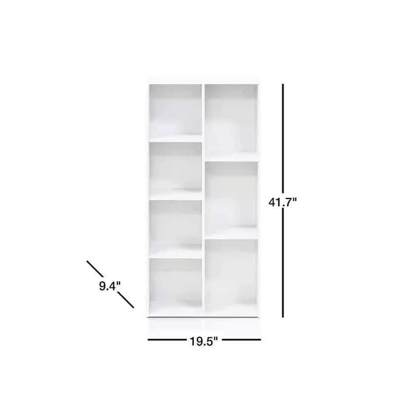 Modern 42-Inch Bookcase with Open Shelves in White Wood Finish